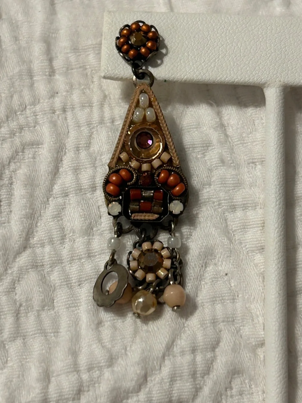 Ayala Bar Brown Dangle Earrings Mosaic and Rhinestone Earth Tones Boho Artisan - Picture 6 of 6